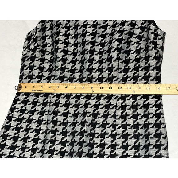 Kasper Sheath Dress Womens 8 Black Grey Houndstooth Midi Stretch Office - Picture 8 of 13